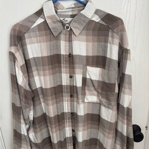 Hollister Tan and Cream Plaid Shirt